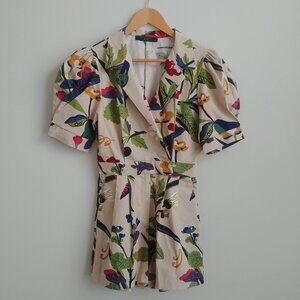 BSL 100% cotton romper tan with tropical floral print Small